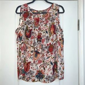 Loft Sleeveless blouse Size L Beautiful colors of peach teal green tank floral